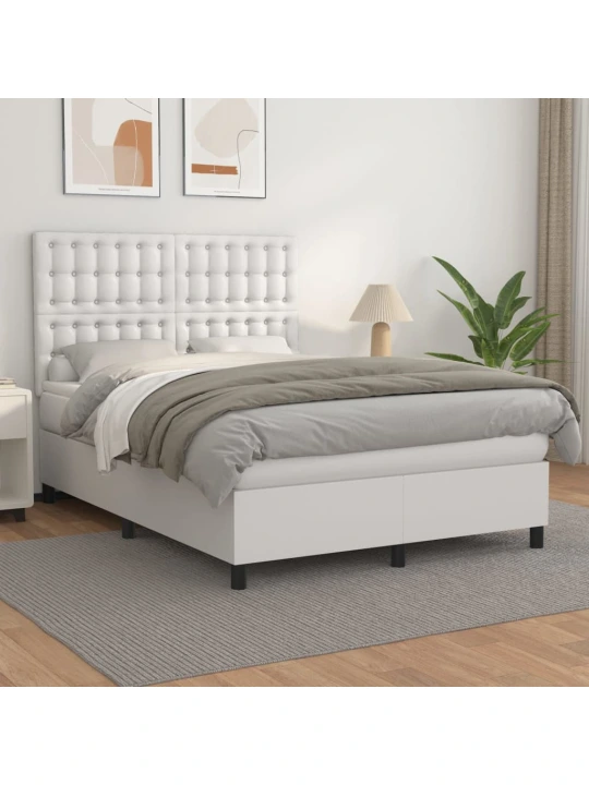 Box spring postel s matrací bílá 140 x 190 cm umělá kůže