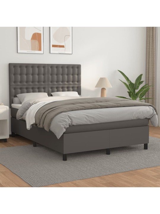Box spring postel s matrací šedá 140x200 cm umělá kůže