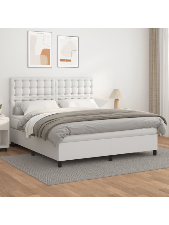 Box spring postel s matrací bílá 160x200 cm umělá kůže