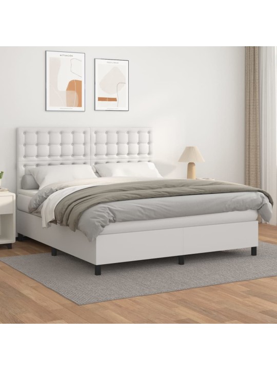 Box spring postel s matrací bílá 180x200 cm umělá kůže