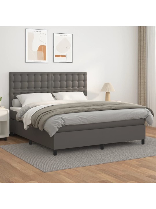 Box spring postel s matrací šedá 180x200 cm umělá kůže