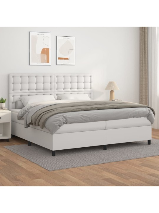 Box spring postel s matrací bílá 200x200 cm umělá kůže