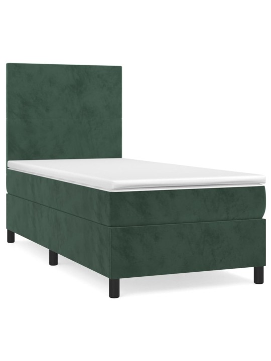 Box spring postel s matrací tmavě zelená 90x200 cm samet