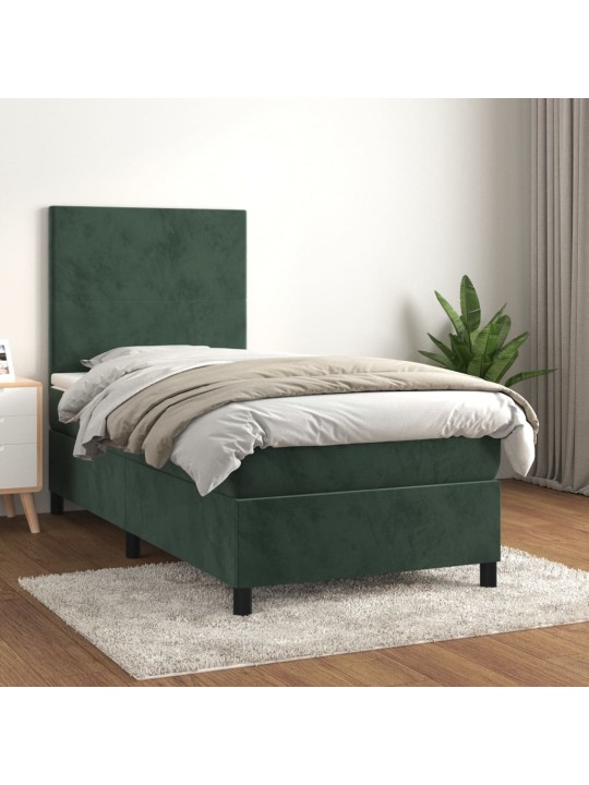 Box spring postel s matrací tmavě zelená 90x200 cm samet