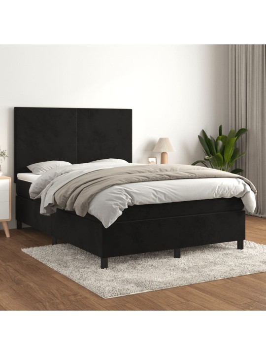 Box spring postel s matrací černá 140 x 190 cm samet