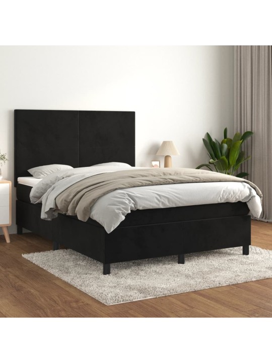 Box spring postel s matrací černá 140x200 cm samet