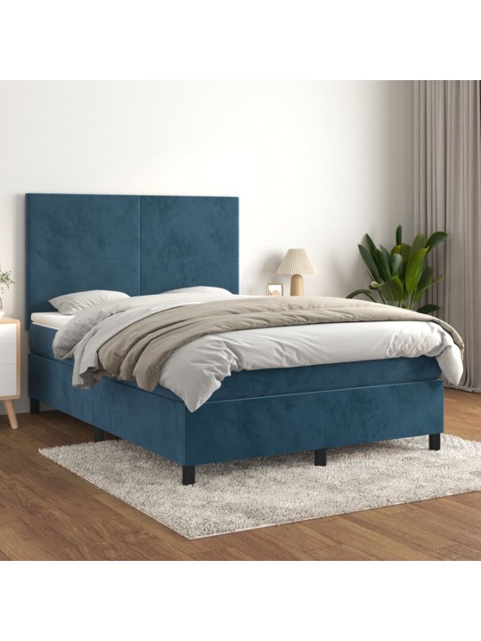 Box spring postel s matrací tmavě modrá 140x200 cm samet