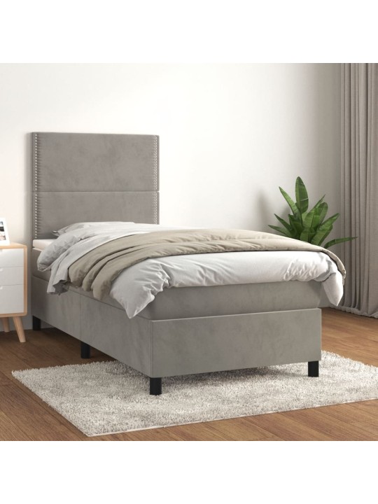 Box spring postel s matrací světle šedá 80 x 200 cm samet