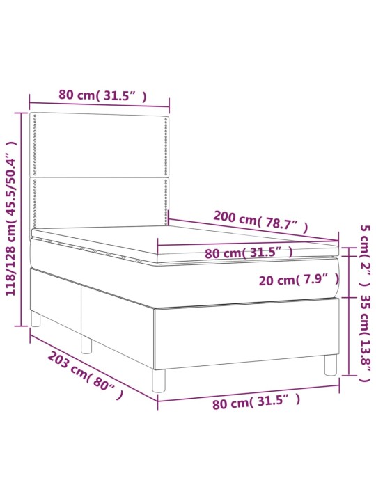 Box spring postel s matrací tmavě zelená 80 x 200 cm samet