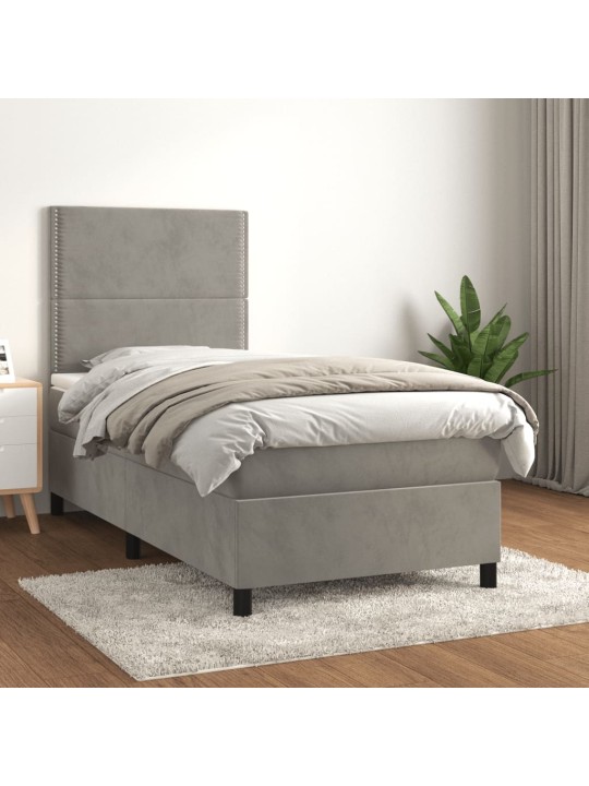 Box spring postel s matrací světle šedá 90x190 cm samet
