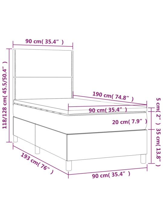 Box spring postel s matrací tmavě šedá 90x190 cm samet