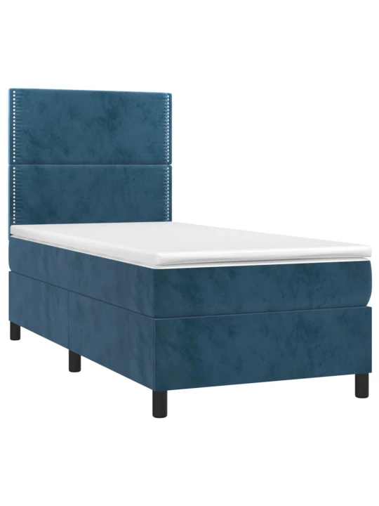 Box spring postel s matrací tmavě modrá 90x190 cm samet