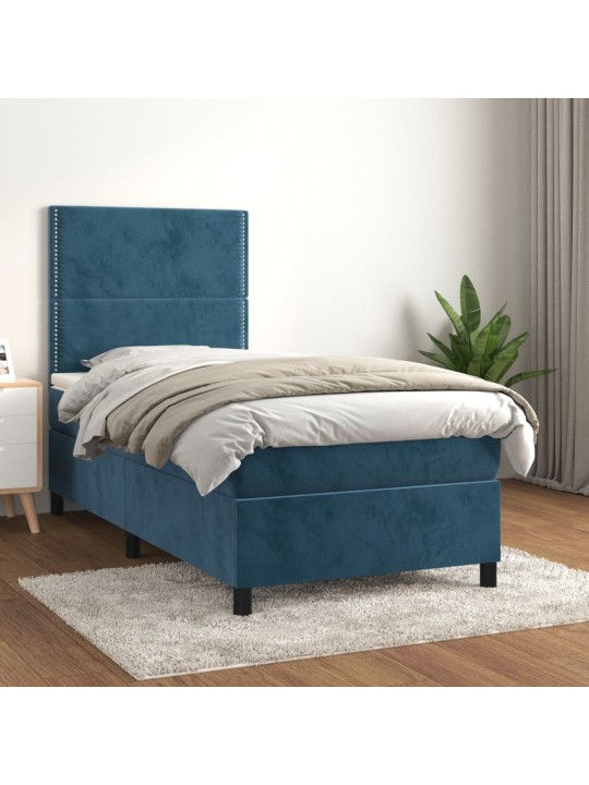 Box spring postel s matrací tmavě modrá 90x190 cm samet