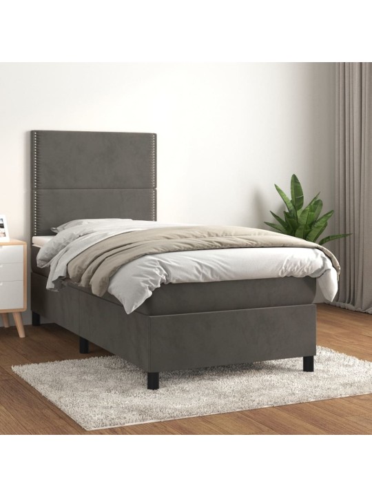 Box spring postel s matrací tmavě šedá 90x200 cm samet