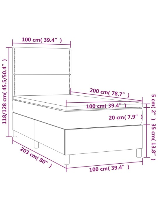 Box spring postel s matrací tmavě zelená 100x200 cm samet