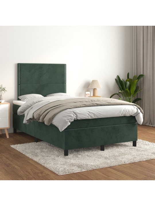 Box spring postel s matrací tmavě zelená 120 x 200 cm samet
