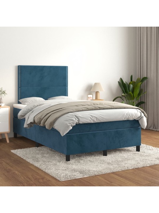 Box spring postel s matrací tmavě modrá 120 x 200 cm samet