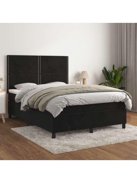 Box spring postel s matrací černá 140 x 190 cm samet