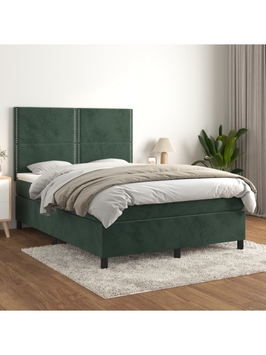 Box spring postel s matrací tmavě zelená 140x200 cm samet