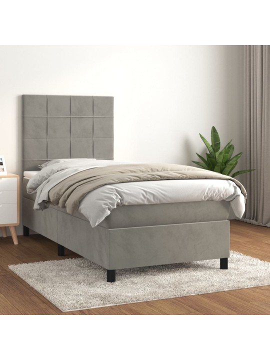 Box spring postel s matrací světle šedá 90x200 cm samet