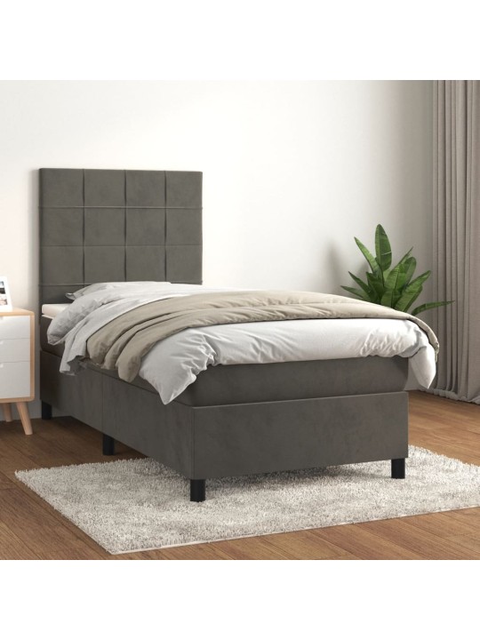 Box spring postel s matrací tmavě šedá 90x200 cm samet