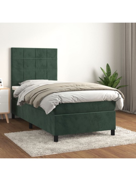 Box spring postel s matrací tmavě zelená 90x200 cm samet