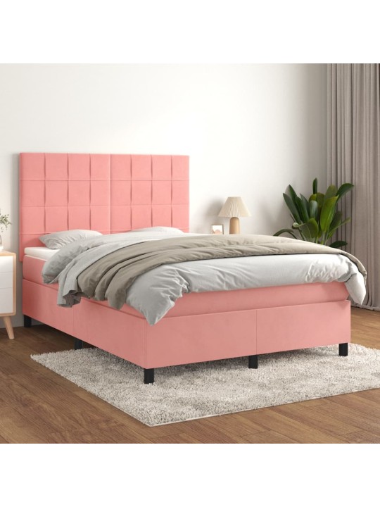 Box spring postel s matrací růžová 140x190 cm samet