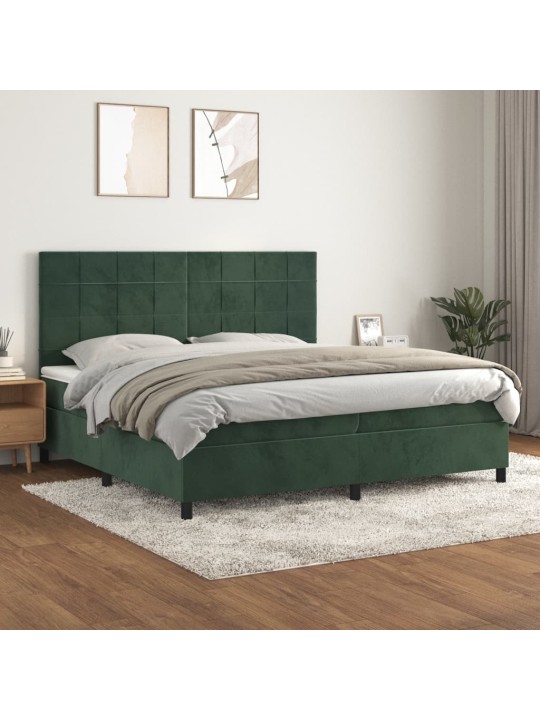 Box spring postel s matrací tmavě zelená 200x200 cm samet