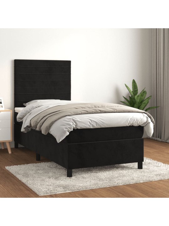 Box spring postel s matrací černá 90x200 cm samet
