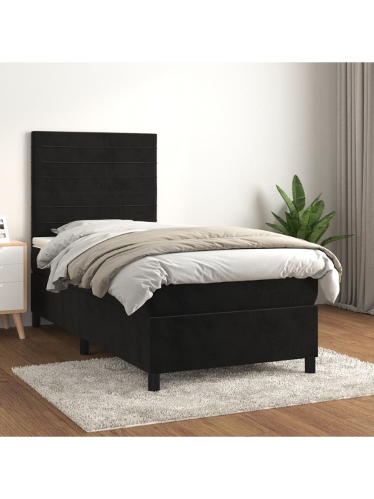 Box spring postel s matrací černá 100x200 cm samet