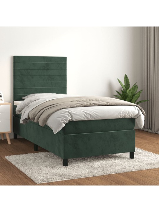 Box spring postel s matrací tmavě zelená 100x200 cm samet