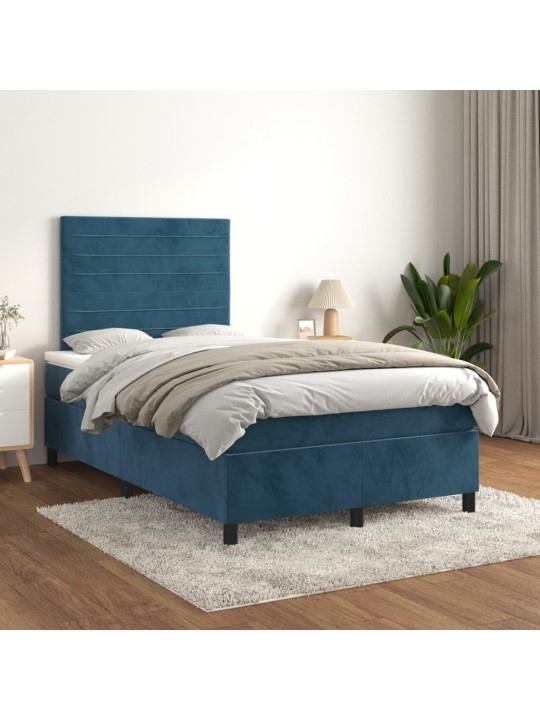 Box spring postel s matrací tmavě modrá 120 x 200 cm samet