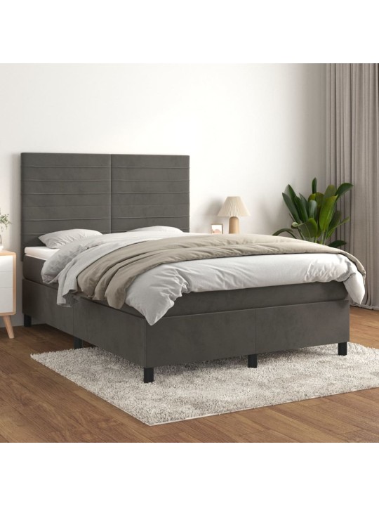 Box spring postel s matrací tmavě šedý 140 x 190 cm samet