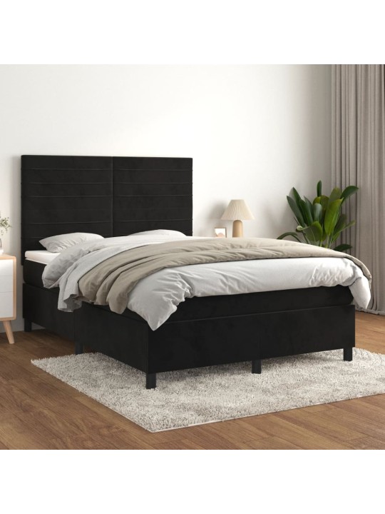 Box spring postel s matrací černá 140 x 190 cm samet