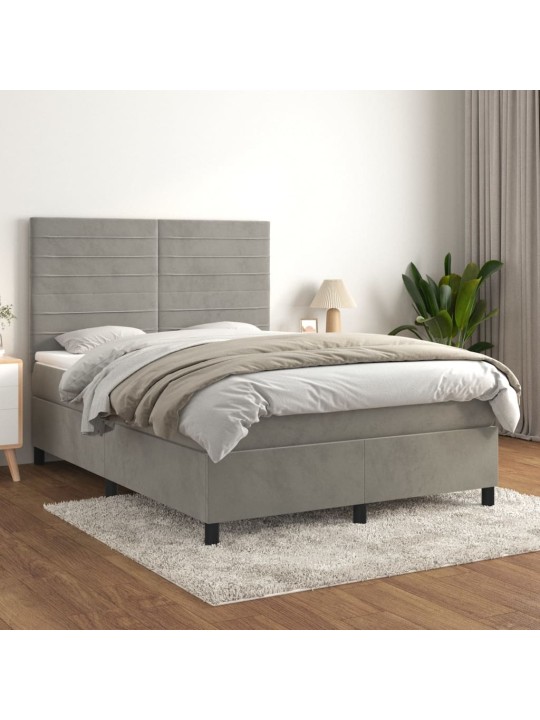 Box spring postel s matrací světle šedá 140x200 cm samet