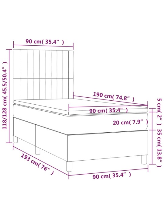 Box spring postel s matrací tmavě modrá 90x190 cm samet