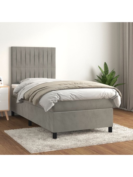 Box spring postel s matrací světle šedá 90x200 cm samet