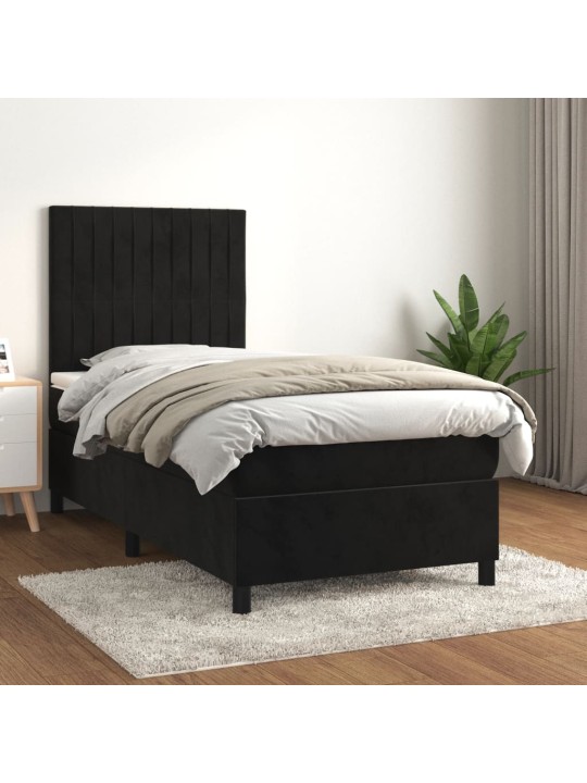 Box spring postel s matrací černá 100x200 cm samet