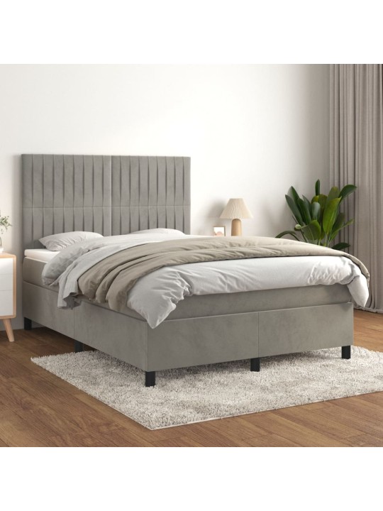 Box spring postel s matrací světle šedá 140x190 cm samet