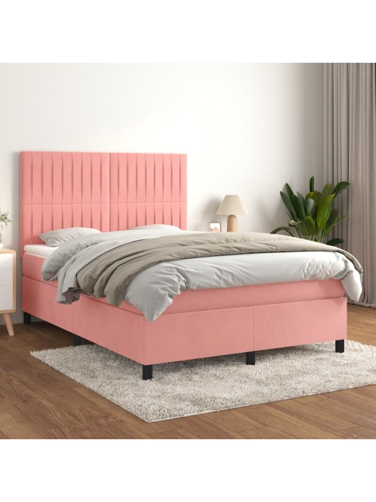 Box spring postel s matrací růžová 140x190 cm samet