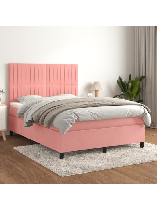 Box spring postel s matrací růžová 140x200 cm samet