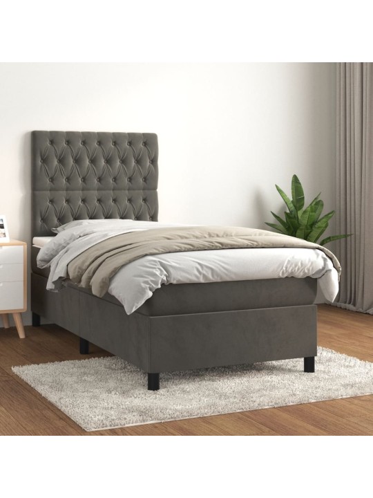 Box spring postel s matrací tmavě šedá 90x190 cm samet