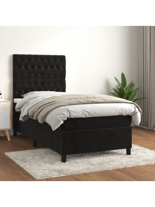 Box spring postel s matrací černá 90x190 cm samet