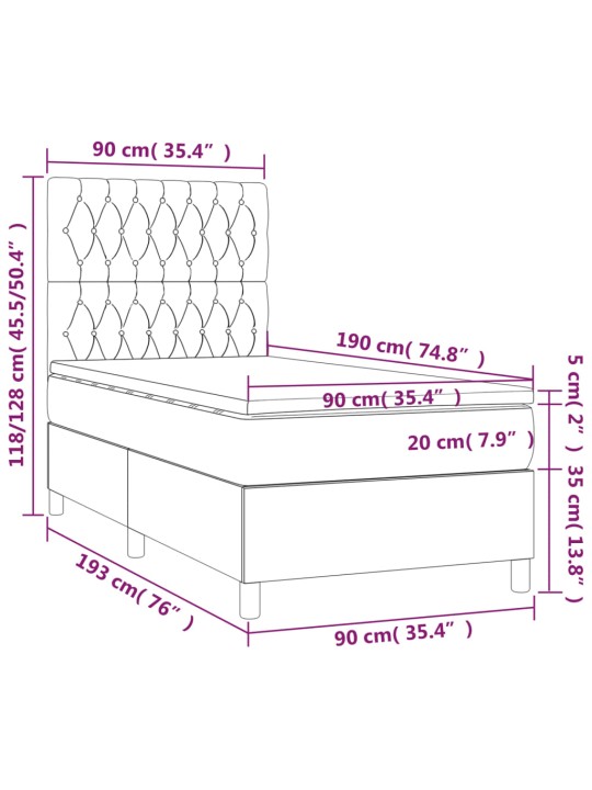 Box spring postel s matrací tmavě modrá 90x190 cm samet