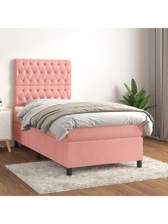 Box spring postel s matrací růžová 90x190 cm samet