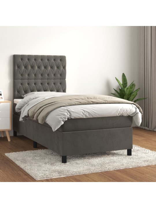 Box spring postel s matrací tmavě šedá 90x200 cm samet