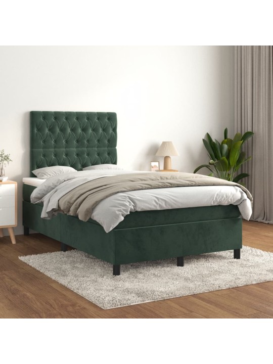 Box spring postel s matrací tmavě zelená 120 x 200 cm samet