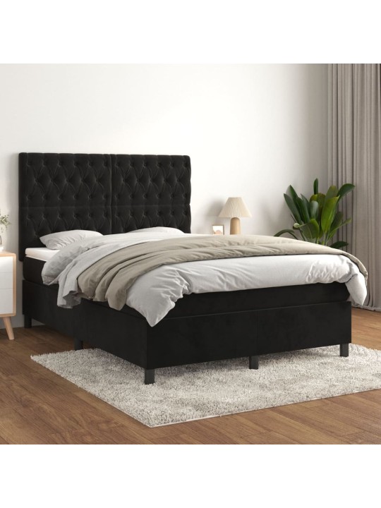 Box spring postel s matrací černá 140 x 190 cm samet