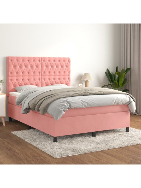 Box spring postel s matrací růžová 140x190 cm samet