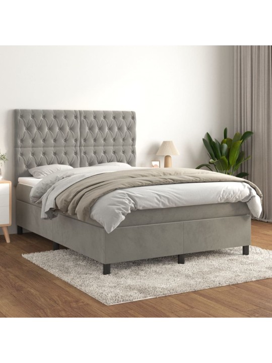 Box spring postel s matrací světle šedá 140x200 cm samet
